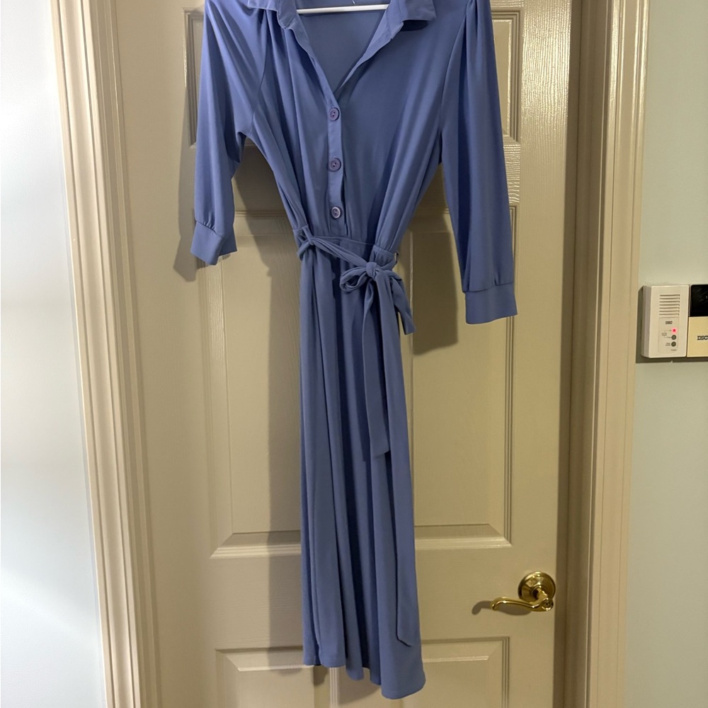 Kaileigh Light Blue Collared Button Down Dress